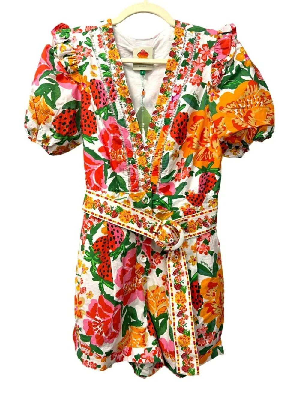 Anthropologie Farm Rio Flowerful Printed Romper Shorts Belt Small New - Picture 5 of 9